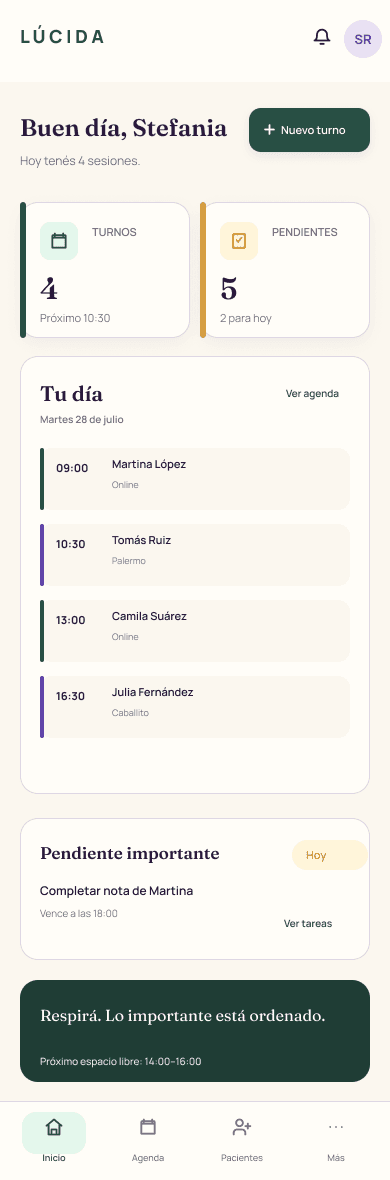Panel principal de Lúcida